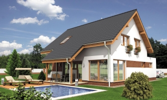 Modern house with habitable attic space and a garage.